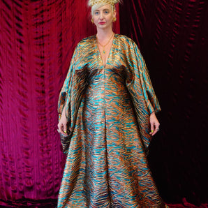 Beautiful brocade bronze and teal Kaftan Gown