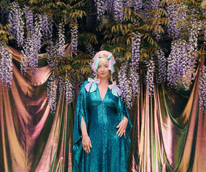 Teal Sequin V-Neck Kaftan Gown, Freesize