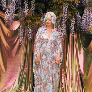 Starburst Flowers Sequin V-Neck Kaftan Gown