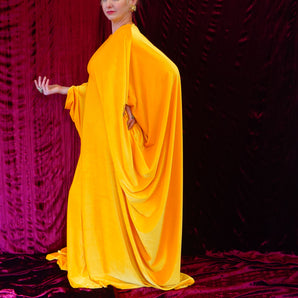 Mustard Yellow/gold fine Ribbed  V-neck Kaftan Gown