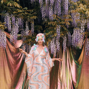 Sequin Swirl V-Neck Kaftan Gown