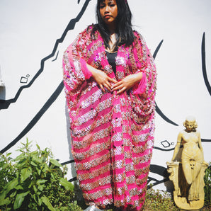 Tassel Sequin Pink and Gold Kaftan / Kimono, Freesize
