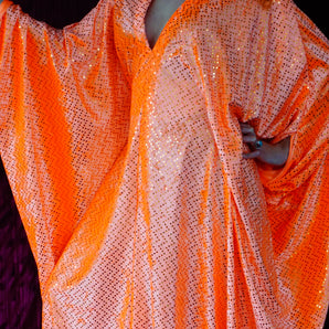 Neon Orange holographic gold spot velour Kaftan Gown