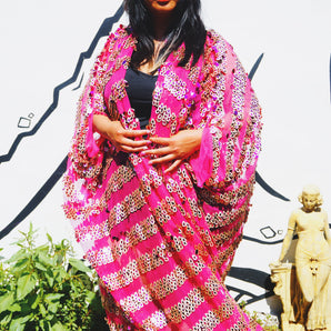 Tassel Sequin Pink and Gold Kaftan / Kimono, Freesize