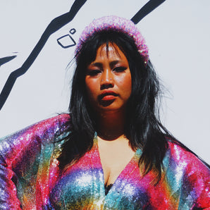 Rainbow Bright Striped Sequinned V-Neck Kaftan Gown