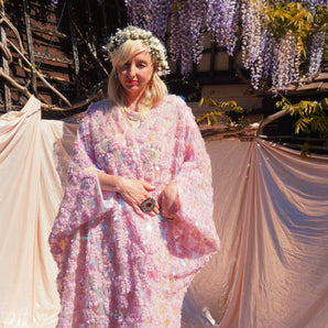 Fluffy Clouds Semi Sheer Sequin Kimono Robe / Kaftan Gown
