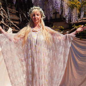 Ivory sequin Veil Lace Kimono Robe or Kaftan Gown