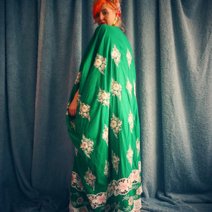 Green Gypsy Folk Cotton Lace Trimmed Kaftan