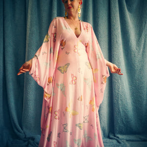 Pale Pink and White Butterflies Snuggle Kaftan