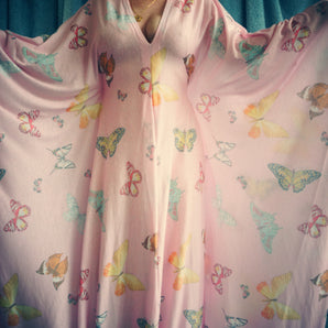 Pale Pink and white butterflies snuggle Kaftan