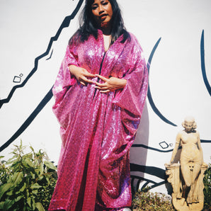 Cerise Pink Circle Sequin Kaftan Gown / Kimono, Freesize