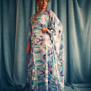 Art Deco geometric Print Kaftan Gown