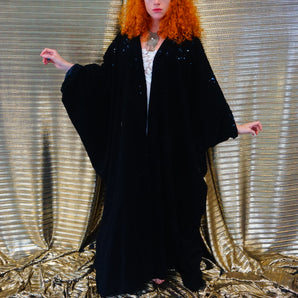 Velvet flocked black sequin Kimono Robe