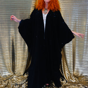 Velvet flocked black sequin Kimono Robe