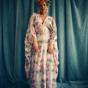 Butterfly print soft jersey Kaftan Gown