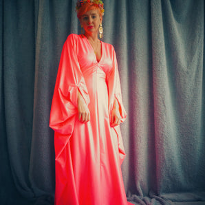 Wet look fluorescent pink Kaftan Gown