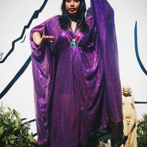 Butterfly Purple Sequin Kaftan with wings, Freesize