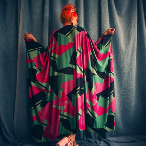 80s retro shapes print hot pink & green Slinky Kaftan Gown