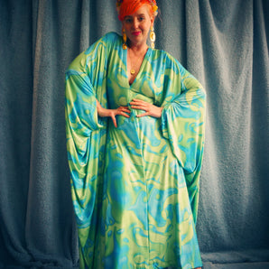 Smudge Swirl Green and blue print Kaftan Gown