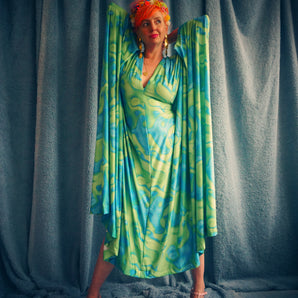 Smudge Swirl Green and blue print Kaftan Gown