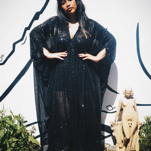 Black Sequinned V-Neck Kaftan Gown