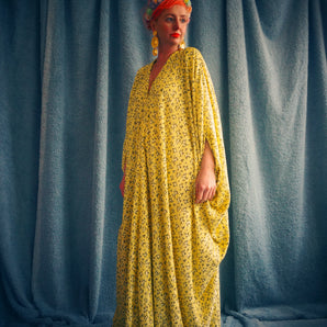 Yellow floral plisse Spring Kaftan