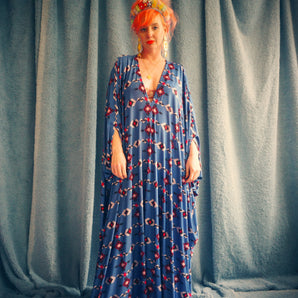 Disco shimmer Aztec Inca print Blue Kaftan Gown