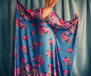 Floral Border pinks and blues Flower Garden Kaftan Gown