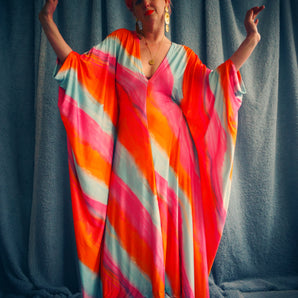 Pink, Blue and Orange Watercolour Print Slinky Kaftan