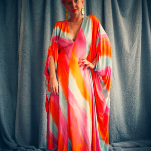 Pink, Blue and Orange Watercolour Print Slinky Kaftan