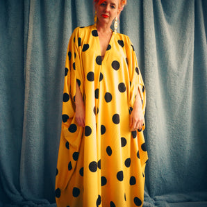 Yellow and Black Spotty Dotty Crepe Kaftan Gown