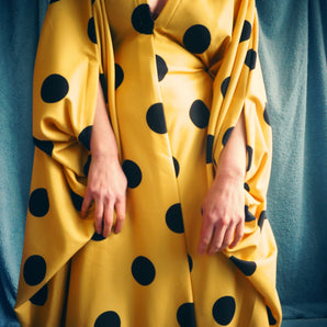 Yellow and Black Spotty Dotty Crepe Kaftan Gown