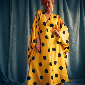 Yellow and Black Spotty Dotty Crepe Kaftan Gown