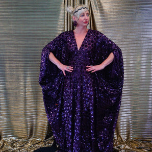 Spotted sequins Lurex purple kaftan Gown