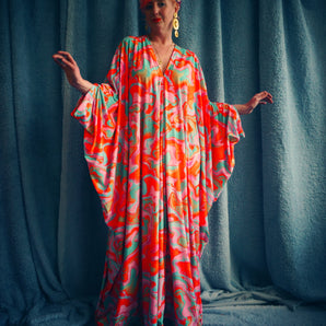 Multicolloured Pink / orange psych print Slinky Kaftan