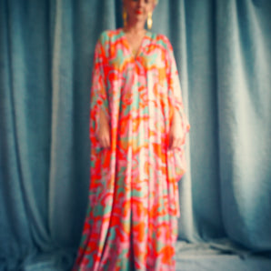 Multicolloured Pink / orange psych print Slinky Kaftan