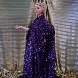 Spotted sequins Lurex purple kaftan Gown