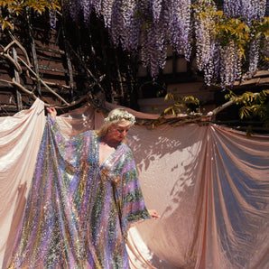 Prism Flower Moon Sequin V-Neck Kaftan Gown