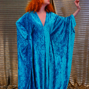 Turquoise Blue Embossed textured V-neck Kaftan Gown