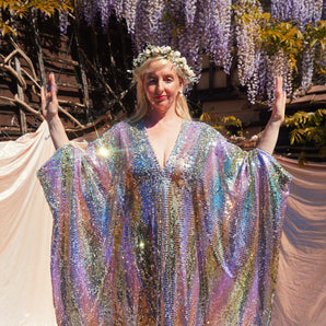 Prism Flower Moon Sequin V-Neck Kaftan Gown