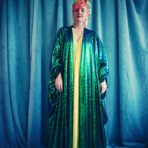 Holographic blue and green sequin Kimono Robe