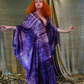 Midnight Galaxy purple and silver velour kaftan Gown