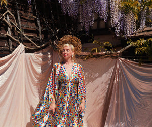 Sunwheel Satin V-Neck Kaftan Gown