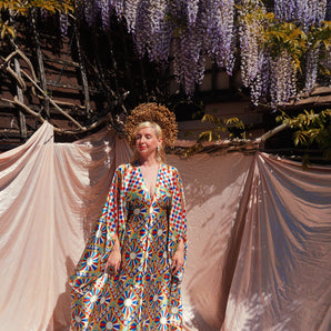 Sunwheel Satin V-Neck Kaftan Gown