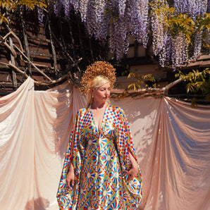Sunwheel Satin V-Neck Kaftan Gown