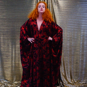 Red and black floral heavily glittered  kaftan Gown