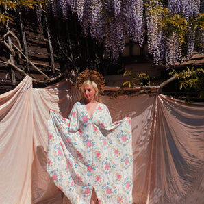 Maypole Bouquet V-Neck Viscose Crepe Kaftan Gown