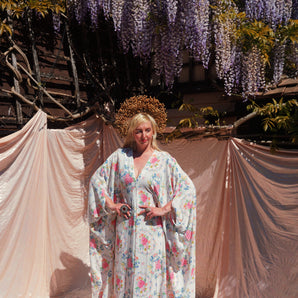 Maypole Bouquet V-Neck Viscose Crepe Kaftan Gown