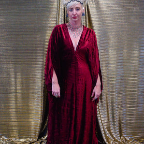 Claret Red Crinkle Velvet Kaftan Gown