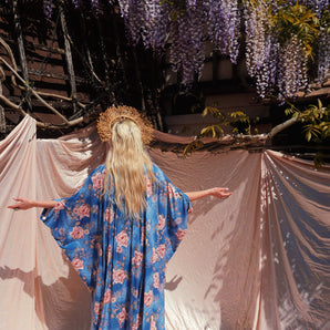 English Rose Slinky V-Neck Kaftan Gown